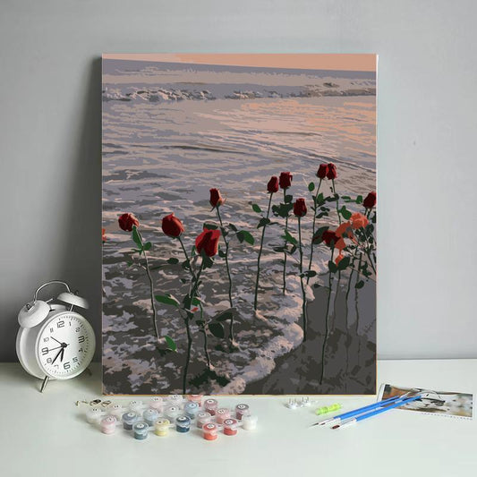 Red Roses by the Shore - 40x50 cm paint by numbers kit