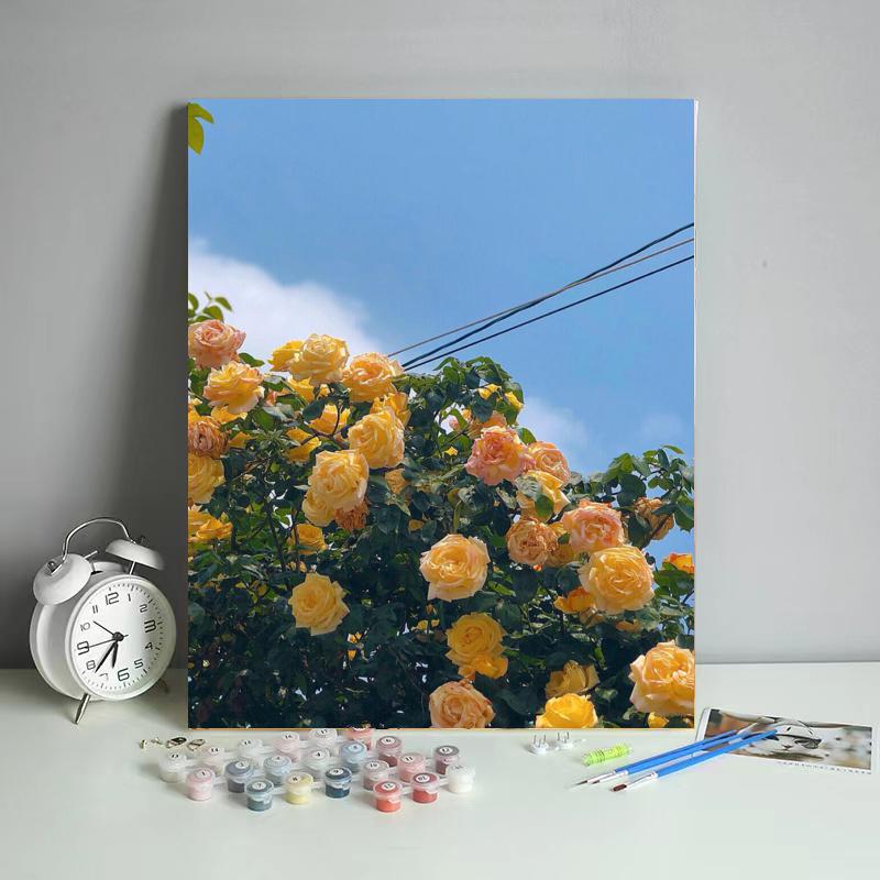 Golden Roses Under Blue Skies - 40x50 cm paint by numbers kit