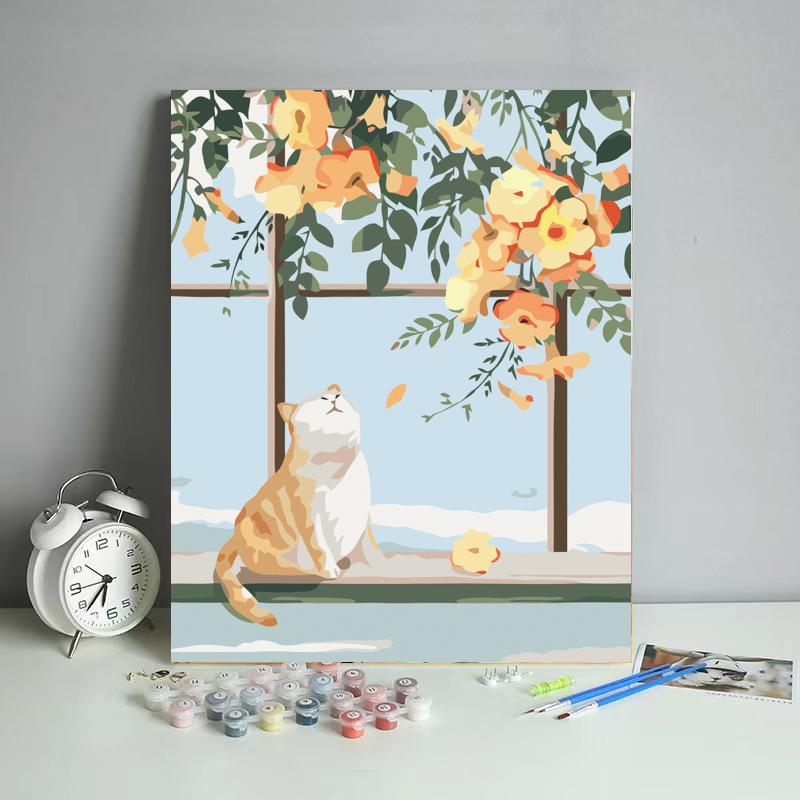 Cat Beneath Golden Blossoms - 40x50 cm paint by numbers kit