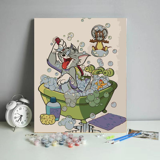 Bubble Bath Cat and Mouse - 40x50 cm paint by numbers kit