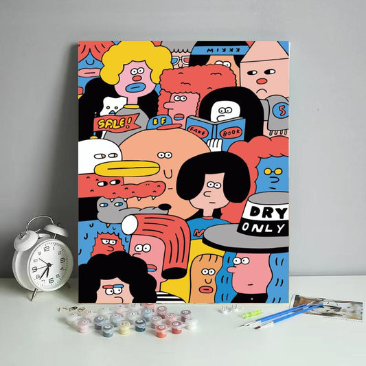 Quirky Cartoon Crowd - 40x50 cm paint by numbers kit