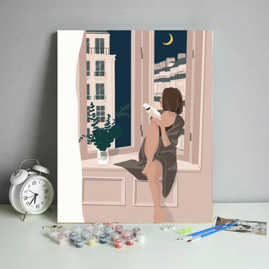 Moonlight Reading by the Window - 40x50 cm paint by numbers kit