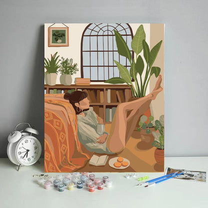 Cozy Plant Filled Reading Nook - 40x50 cm paint by numbers kit