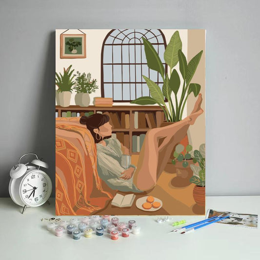Cozy Plant Filled Reading Nook - 40x50 cm paint by numbers kit