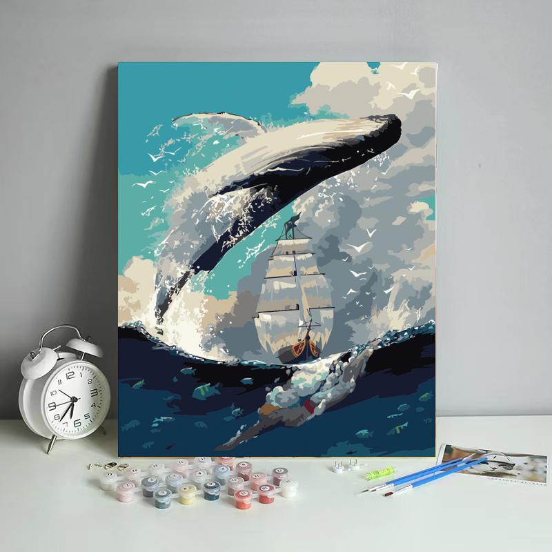 Whale Above the Sailing Ship - 40x50 cm paint by numbers kit