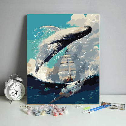 Whale Above the Sailing Ship - 40x50 cm paint by numbers kit