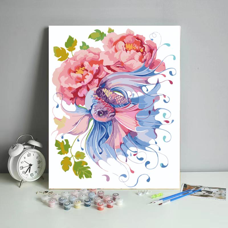 Betta Fish and Peonies - 40x50 cm paint by numbers kit