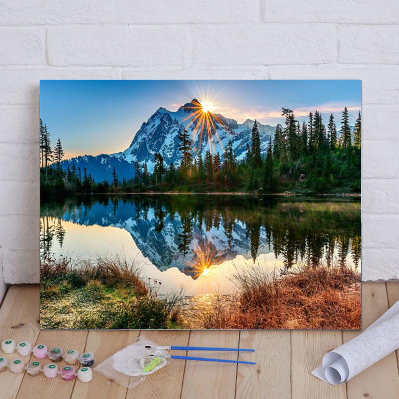 Mountain Lake Sunrise Reflection - 40x50 cm paint by numbers kit