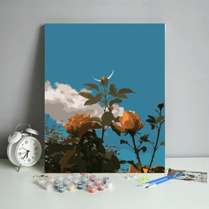 Orange Roses Under Crescent Moon - 40x50 cm paint by numbers kit