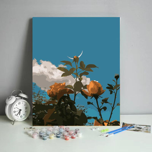 Orange Roses Under Crescent Moon - 40x50 cm paint by numbers kit