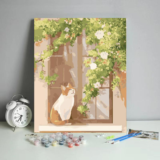 Cat at the Garden Window - 40x50 cm paint by numbers kit