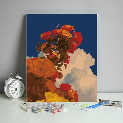 Crimson Roses and Crescent Moon - 40x50 cm paint by numbers kit