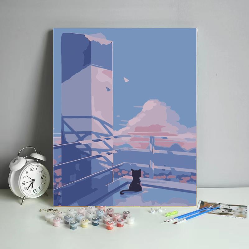 Rooftop Cat at Sunset - 40x50 cm paint by numbers kit