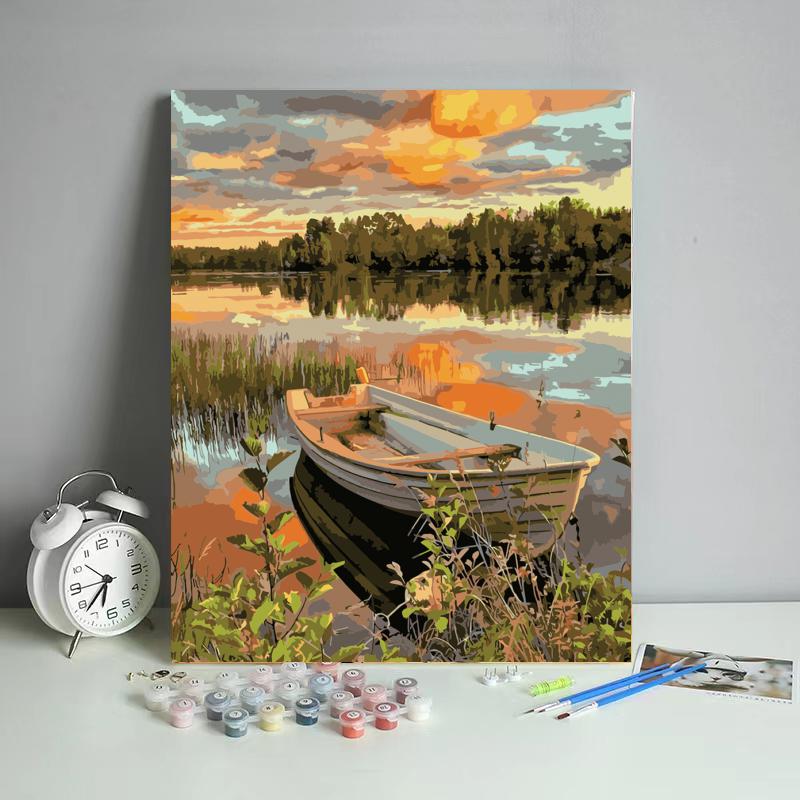 Sunset Rowboat on the Lake - 40x50 cm paint by numbers kit