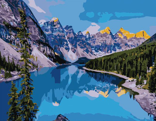 Painting of a mountain lake scene