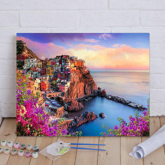 Colorful Cliffside Village at Sunset - 40x50 cm paint by numbers kit