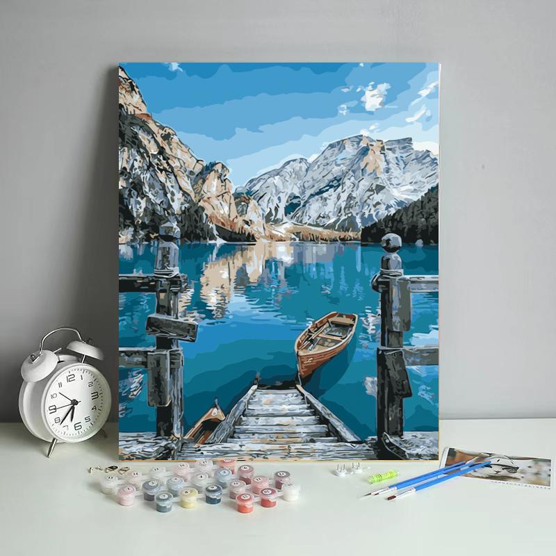 Alpine Lake Boat Dock - 40x50 cm paint by numbers kit