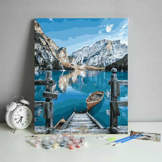 Alpine Lake Boat Dock - 40x50 cm paint by numbers kit