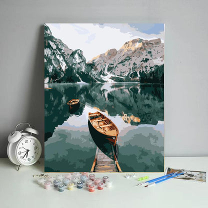 Quiet Mountain Lake Boats - 40x50 cm paint by numbers kit