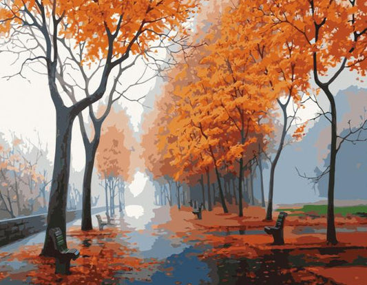 Painting of an autumn forest scene