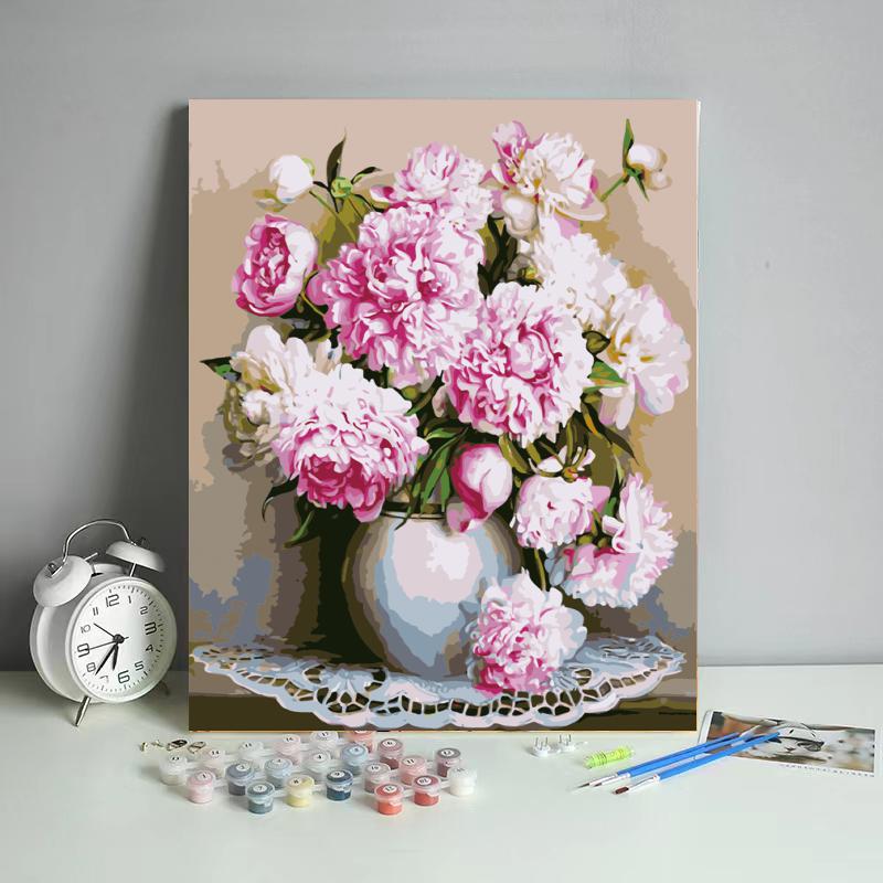 Pink Peonies in White Vase - 40x50 cm paint by numbers kit
