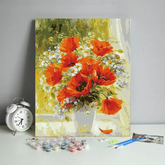 Poppy Bouquet by the Window - 40x50 cm paint by numbers kit
