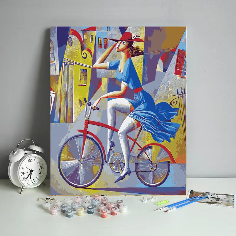 City Cyclist in Blue - 40x50 cm paint by numbers kit