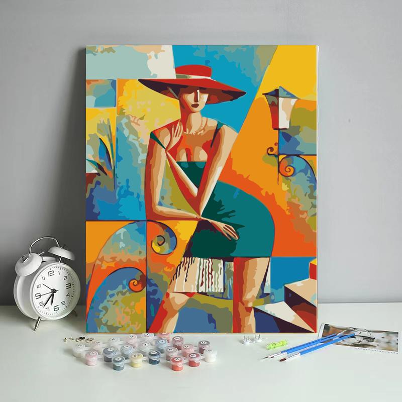 Elegant Woman in Colorful Dress - 40x50 cm paint by numbers kit