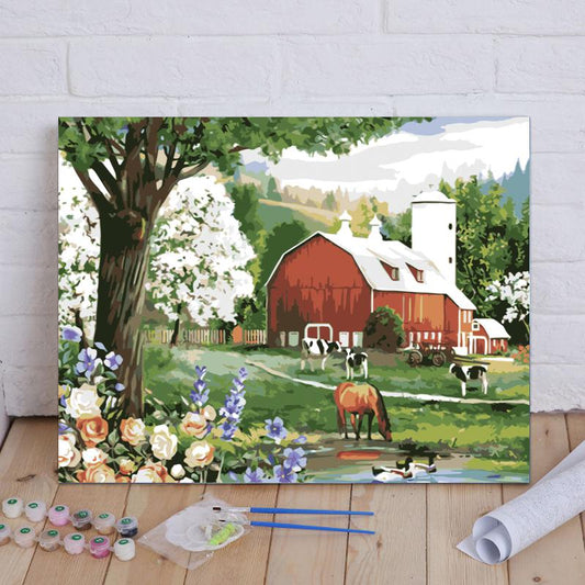 Red Barn Country Morning - 40x50 cm paint by numbers kit