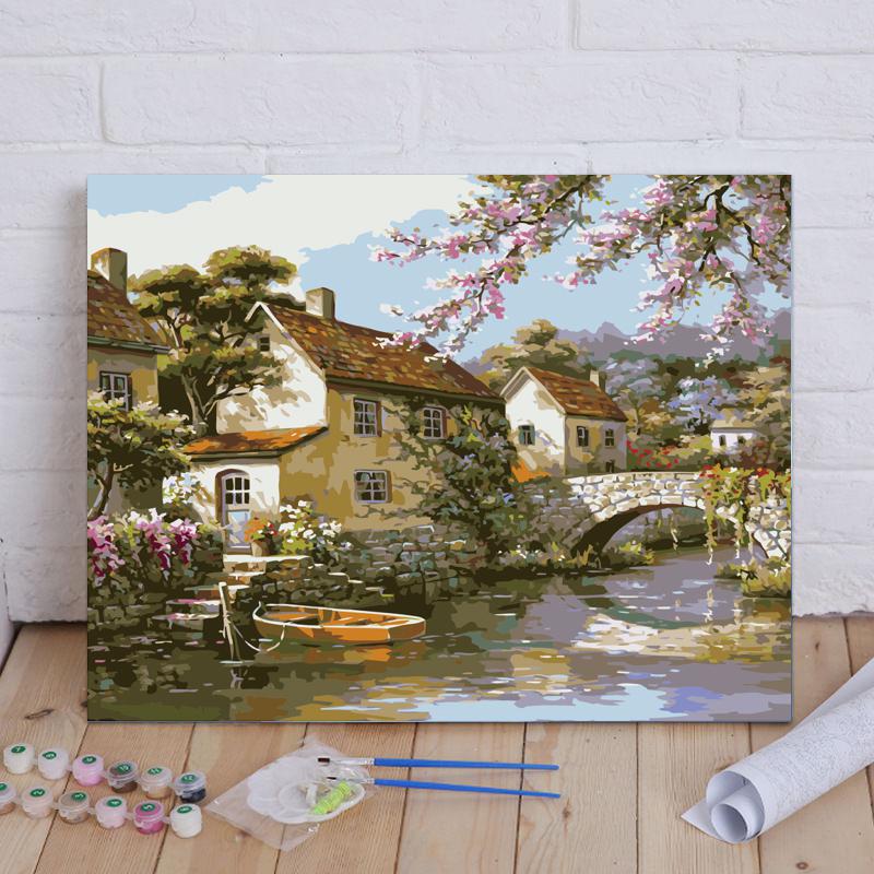 Blossoming Village Bridge - 40x50 cm paint by numbers kit