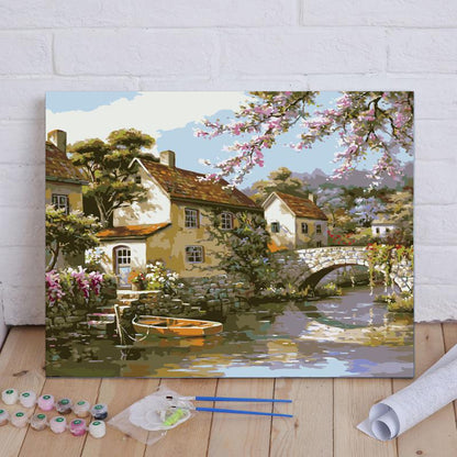 Blossoming Village Bridge - 40x50 cm paint by numbers kit