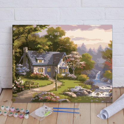Cozy Cottage by the Stream - 40x50 cm paint by numbers kit
