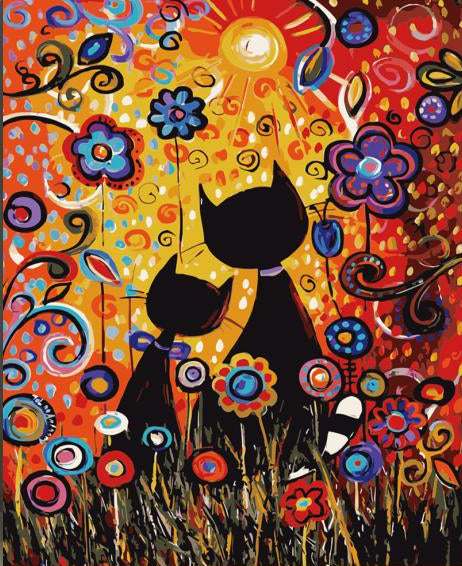 Colorful Cats in Bloom - 40x50 cm paint by numbers kit