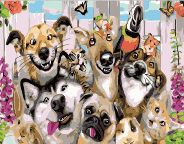 Happy Dog Selfie - 40x50 cm paint by numbers kit