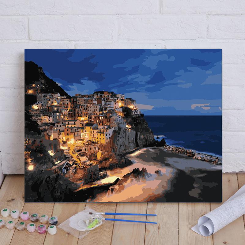 Cliffside Village at Night - 40x50 cm paint by numbers kit