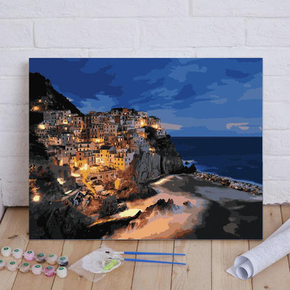 Cliffside Village at Night - 40x50 cm paint by numbers kit