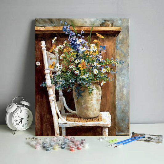 Wildflowers on a White Chair - 40x50 cm paint by numbers kit