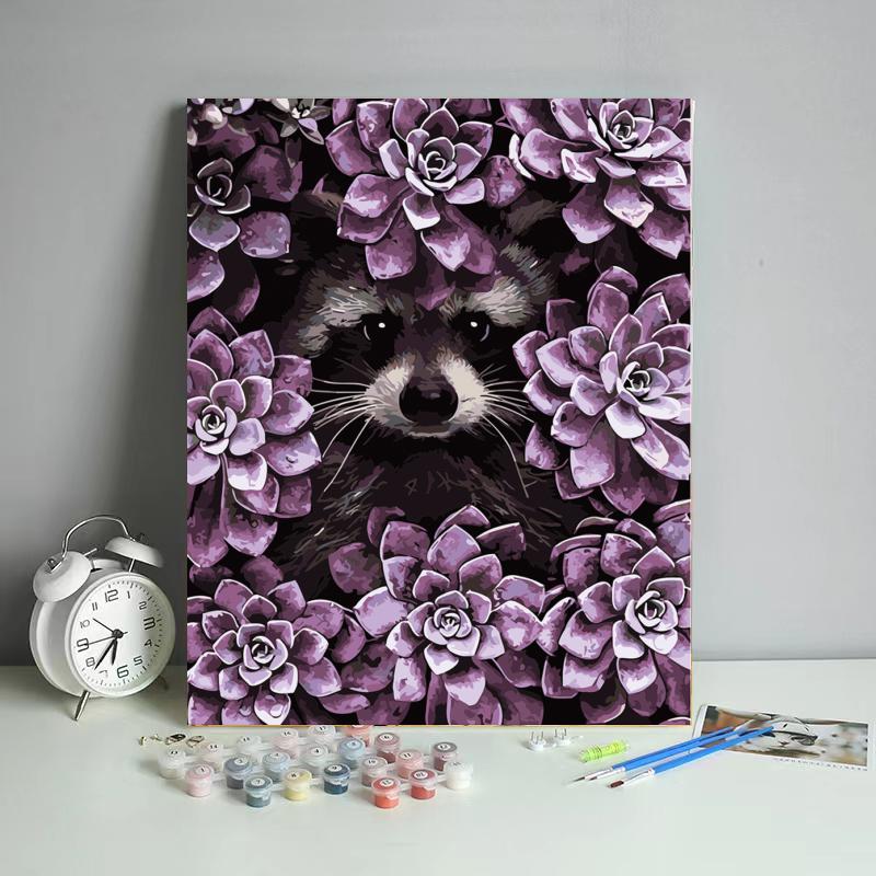 Raccoon Among Purple Succulents - 40x50 cm paint by numbers kit