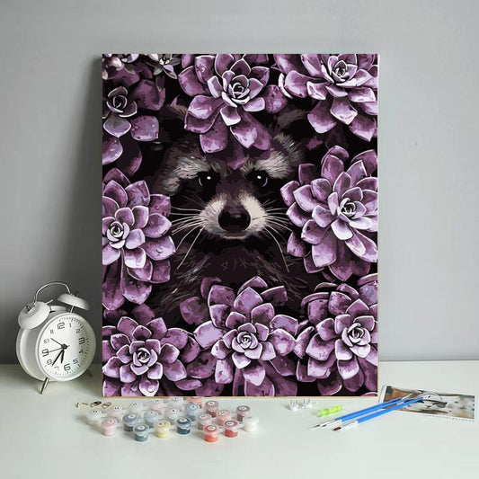 Raccoon Among Purple Succulents - 40x50 cm paint by numbers kit