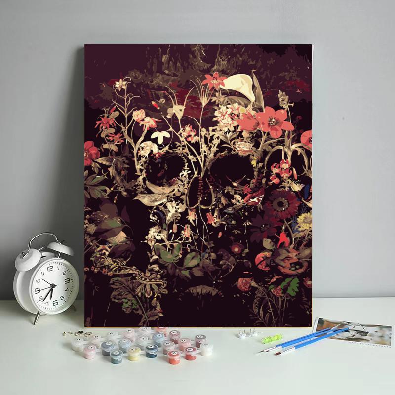 Midnight Floral Skull - 40x50 cm paint by numbers kit