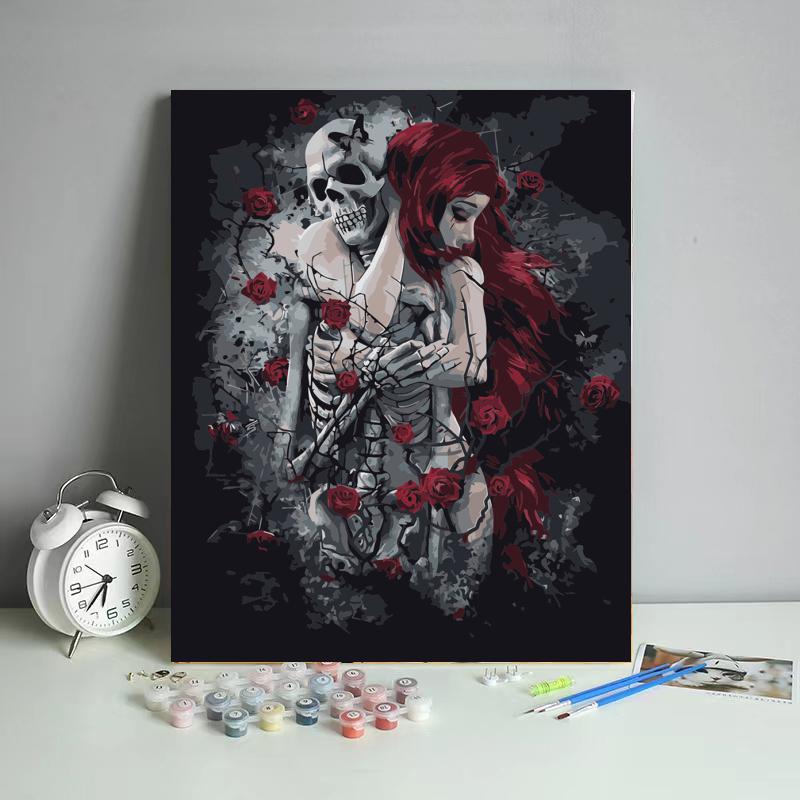 Rosebound Skeleton Embrace - 40x50 cm paint by numbers kit