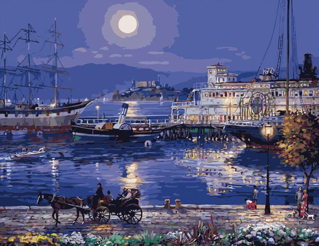 Moonlit Harbor Promenade