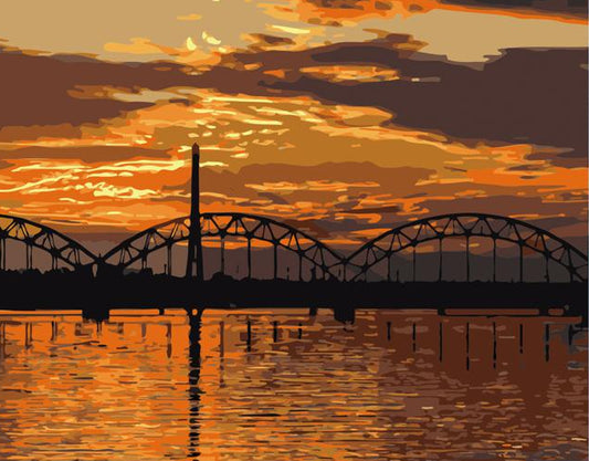 Bridge Silhouette at Sunset - 40x50 cm paint by numbers kit