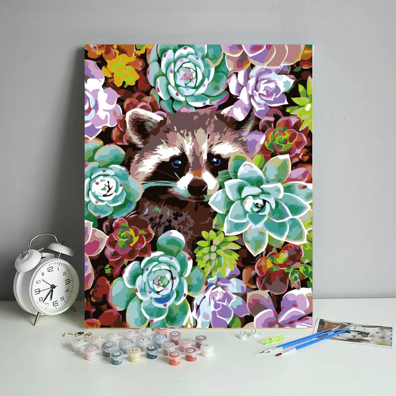 Raccoon in Succulent Garden - 40x50 cm paint by numbers kit