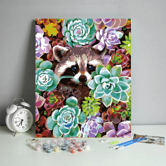 Raccoon in Succulent Garden - 40x50 cm paint by numbers kit
