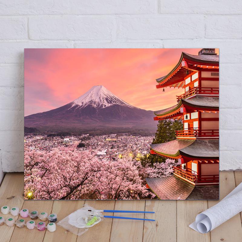 Mount Fuji Cherry Blossom Sunset - 40x50 cm paint by numbers kit