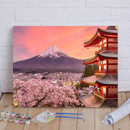 Mount Fuji Cherry Blossom Sunset - 40x50 cm paint by numbers kit