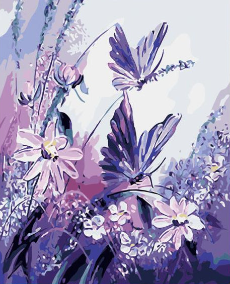 Lavender Dragonflies & Wildflowers