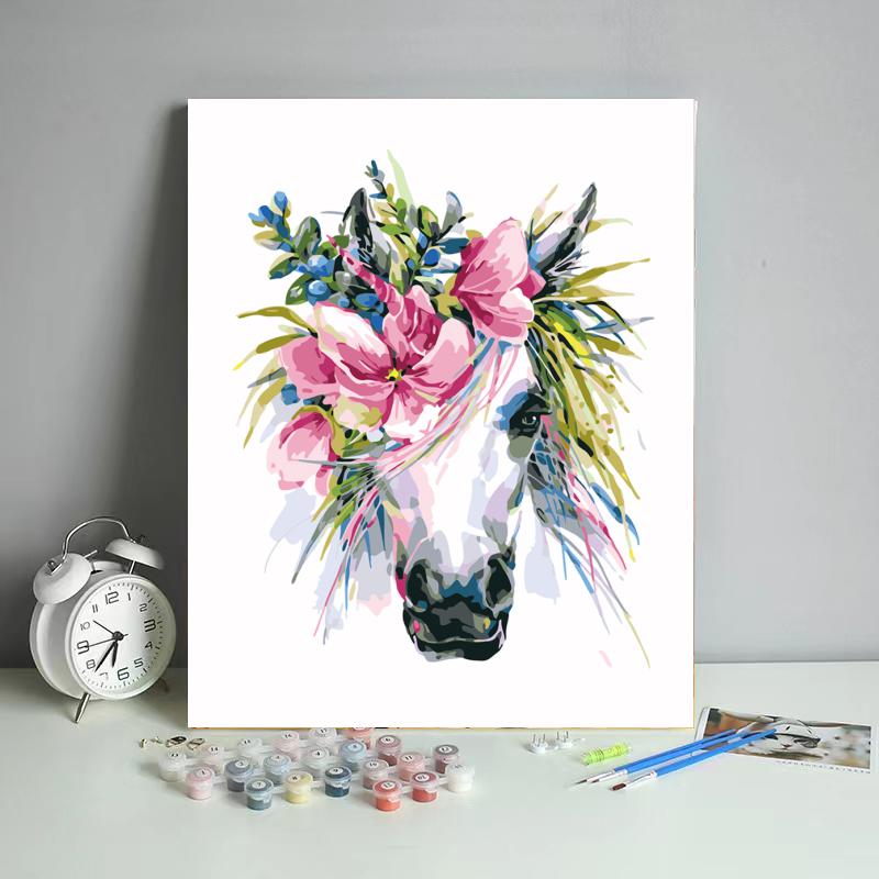 Floral White Horse - 40x50 cm paint by numbers kit