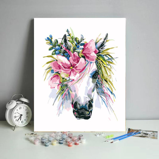 Floral White Horse - 40x50 cm paint by numbers kit